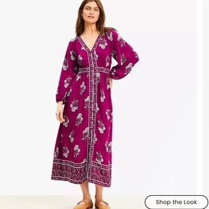 Floral Puff Sleeve Button Midi Dress